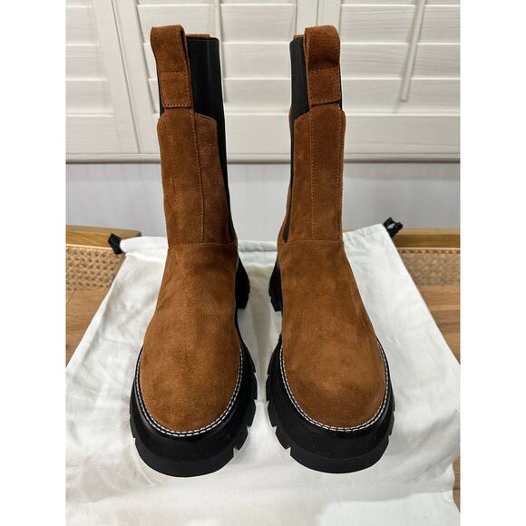 3.1 Phillip Lim Kate Lug Sole Mid Calf Combat Boot Saddle Brown Suede Sz. 10 NIB - Picture 4 of 15